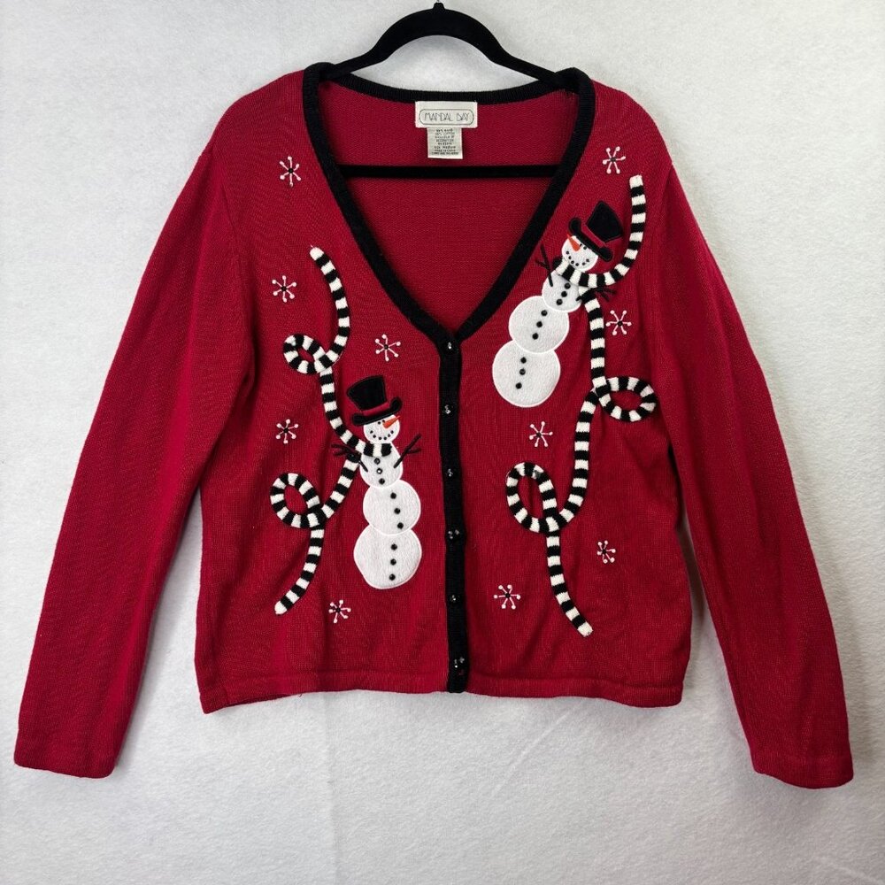 Vintage Mandal Bay Red Button Up Christmas Sweater Embroidered Women's Medium